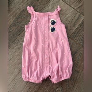 Pink Polka Dot Baby Romper with Sunglasses Detail